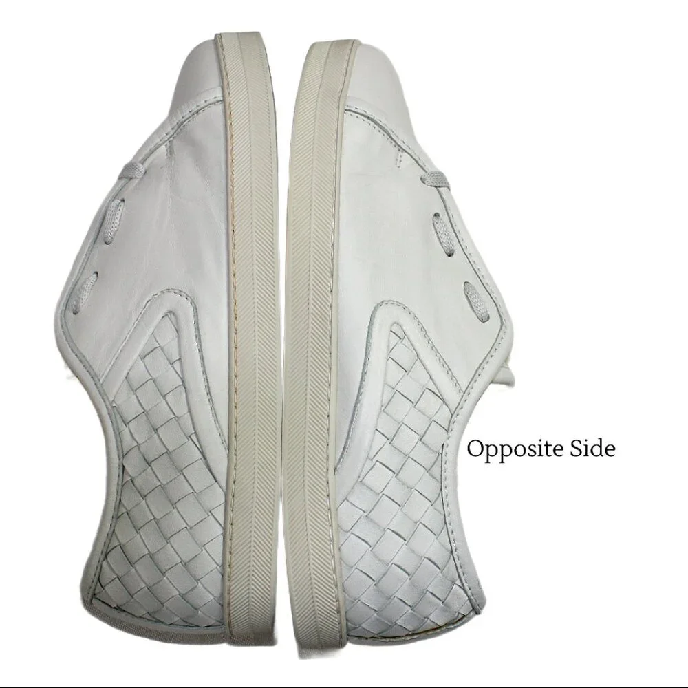 Bottega Veneta Intrecciato White Leather Low Profile Sneaker Size 36.5 (US 6.5)